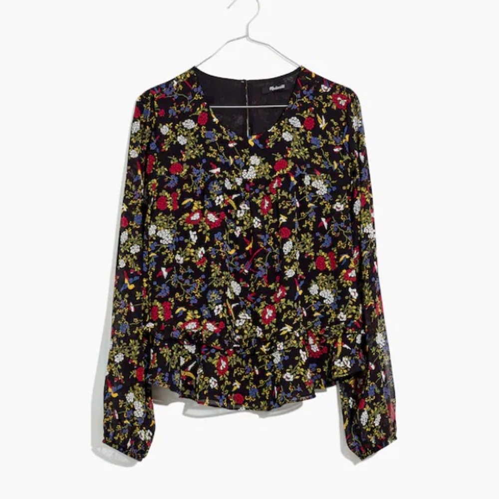 Madewell sheer floral ruffle peplum top